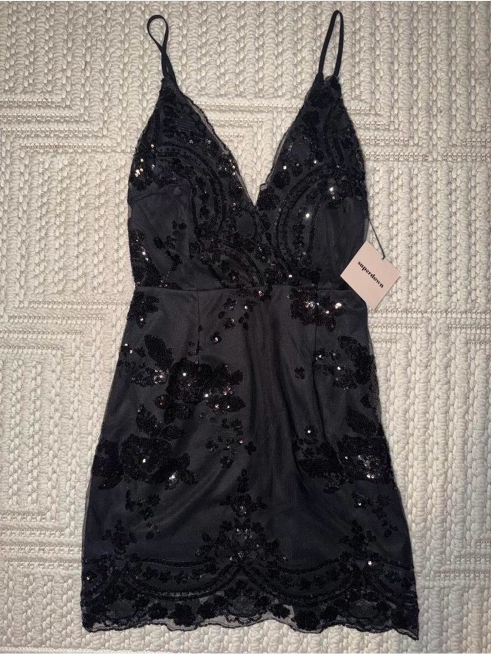 NWT superdown Black Sequin mesh with lining Slip Dress